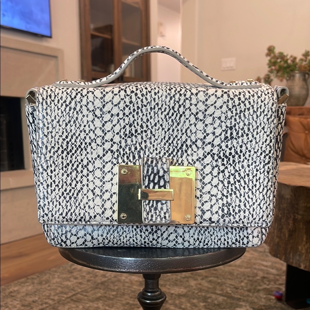 India Hicks Black and White Shoulder Bag with Chain Strap